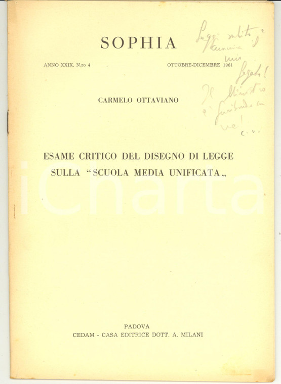 1961 Carmelo OTTAVIANO Esame del disegno di legge sulla "Scuola media unificata"