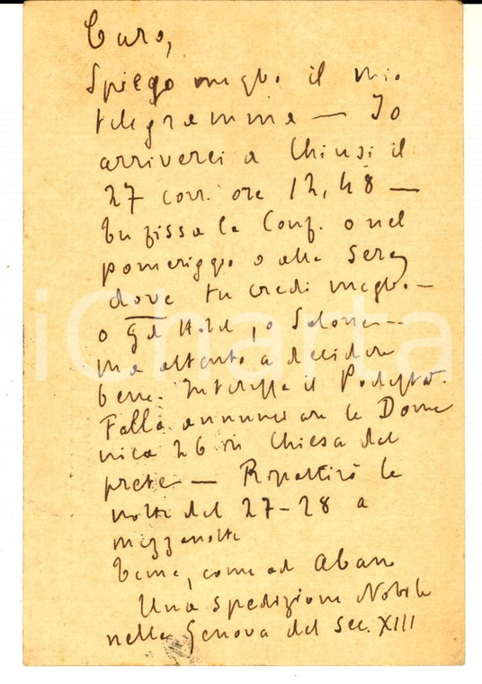 1928 BOLZANO Padre Giovanni SEMERIA fissa appuntamento con un amico - Autografo