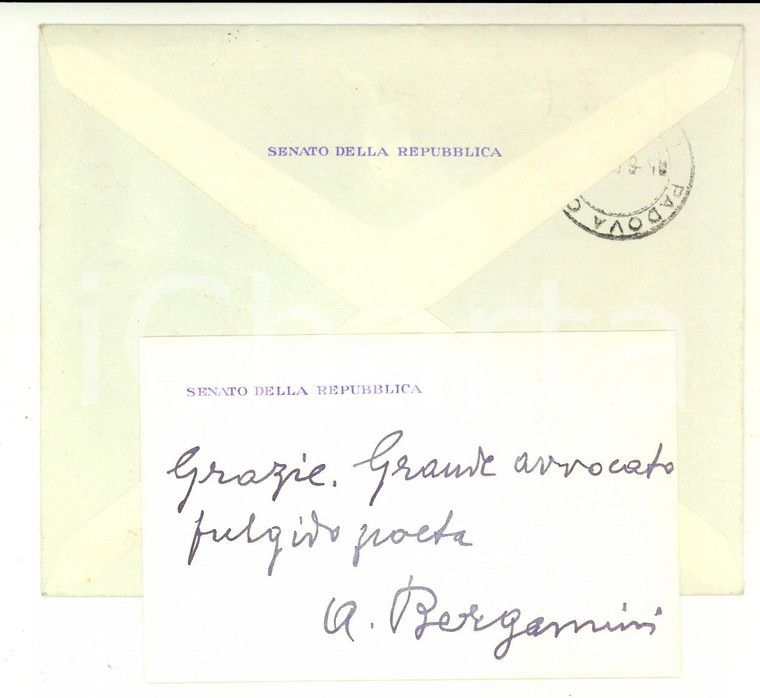 1961 ROMA Senatore Alberto BERGAMINI - Biglietto di ringraziamento *Autografo