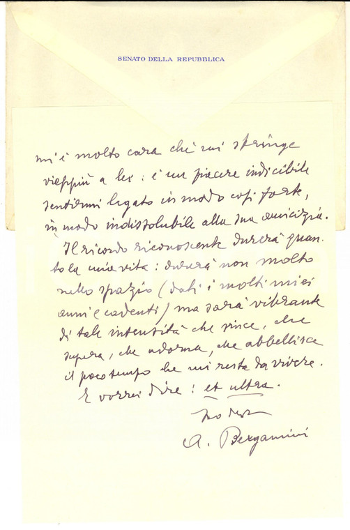 1960 ROMA Senatore Alberto BERGAMINI e il legame con un amico *Autografo 