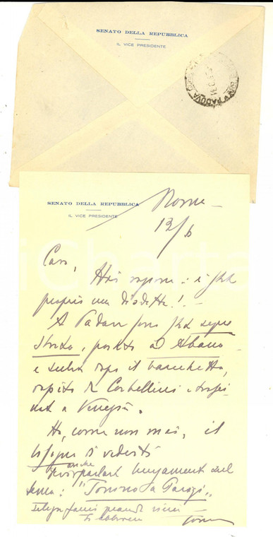 1949 ROMA Vicepresidente del Senato Antonio ALBERTI a un amico *Autografo