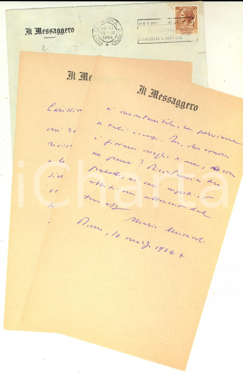 1964 ROMA IL MESSAGGERO E' spenta la democrazia *Autografo Mario MISSIROLI