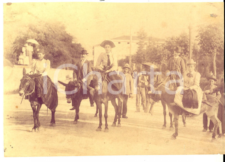 1905 ca BRUXELLES Ritratto di famiglia a dorso di mulo *Foto RARA CURIOSA 20x15