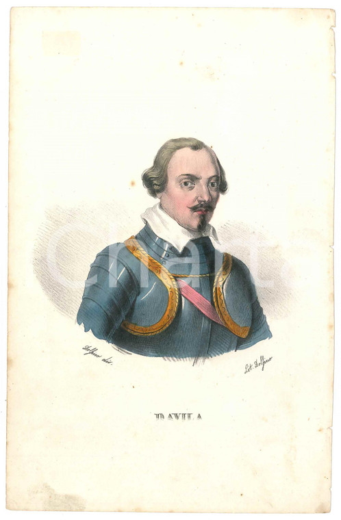 1850 ca Arrigo Caterino DAVILA - Stampa a colori lit. DOLFINO 14x21 cm