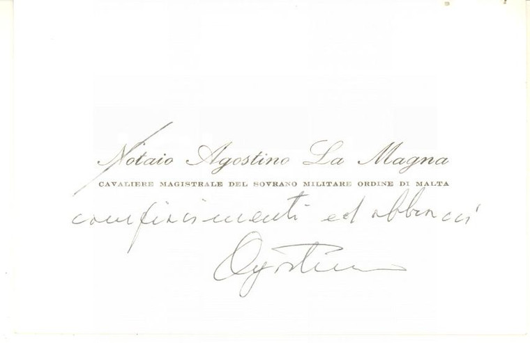 1970 ca PADOVA Notaio Agostino LA MAGNA Ordine di Malta - Biglietto autografo