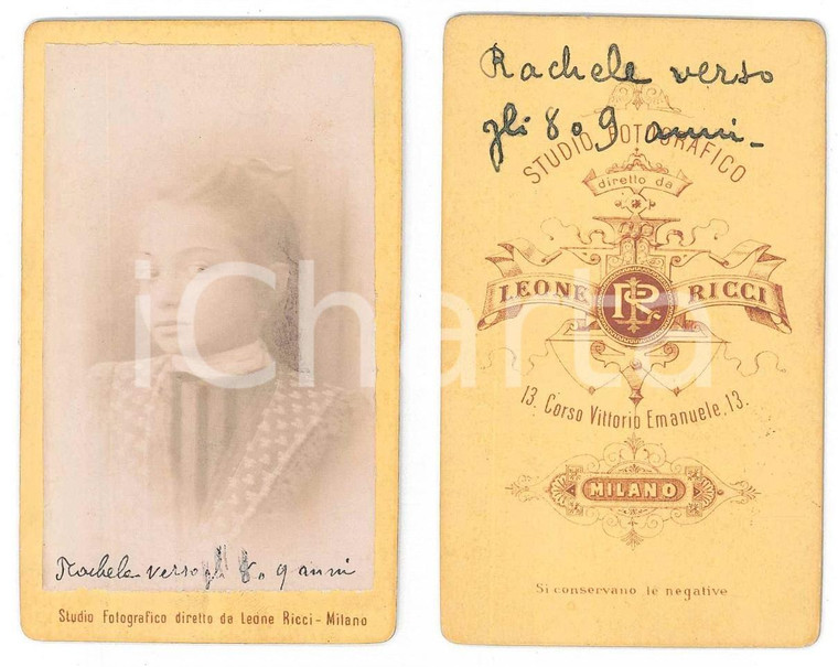 1880 ca MILANO Ritratto di Rachele GANDINI a 8/9 anni - Foto Leone RICCI CDV