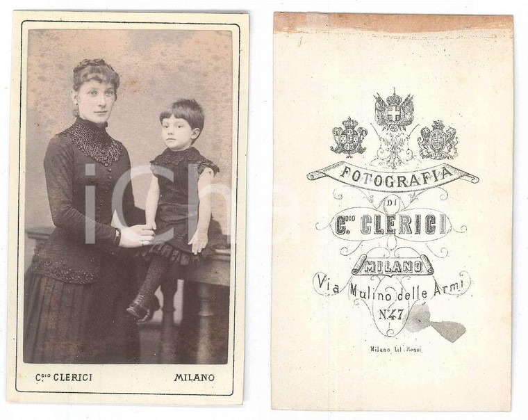 1875 ca MILANO Giovane madre e figlia - Ritratto *Foto Claudio CLERICI CDV