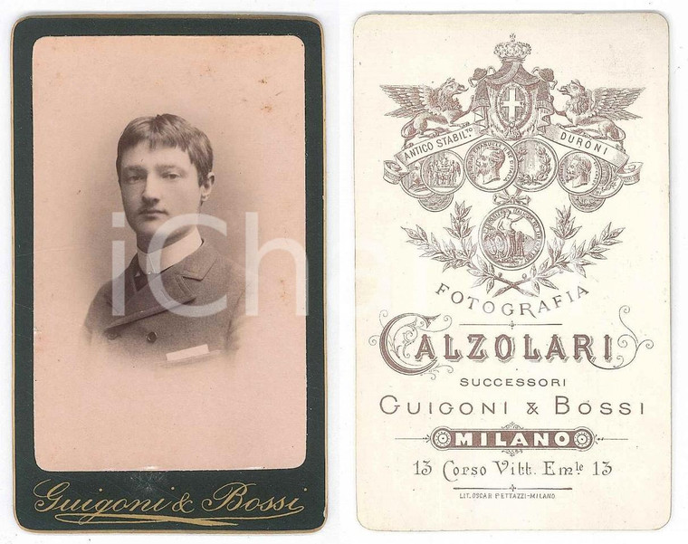 1890 ca MILANO Ritratto di giovane uomo - Busto - Foto CALZOLARI CDV