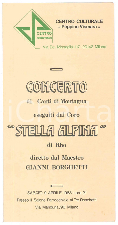 1988 MILANO Centro Peppino VISMARA Concerto Coro STELLA ALPINA di Rho *Programma