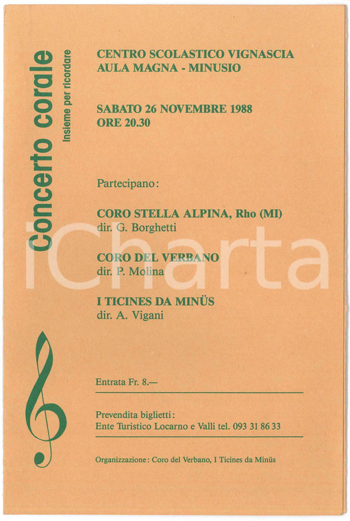 1988 MINUSIO (CH) Centro Scolastico VIGNASCIA - Concerto Corale - Programma