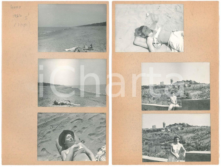 1962 AREA DI LIVORNO Donna in spiaggia - 6 provini fotografici