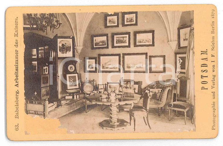 1879 BABELSBERG (GERMANY) Arbeitszimmer des Kaisers - Photo STIEHM 10x6
