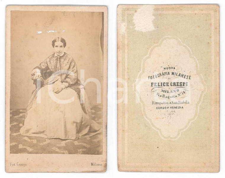 1875 ca MILANO Ritratto di donna seduta - Foto Felice CRESPI 6x10 cm