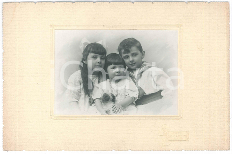 1910 ca MILANO Ritratto di tre fratellini - Foto G. B. GANZINI 27x18 cm