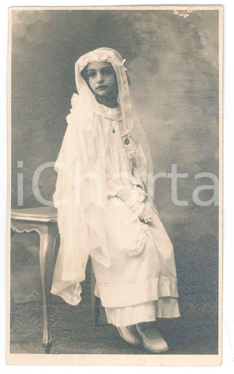 1930 ca MILANO - Bambina alla Prima Comunione - Foto F. CELSO 8x13 cm