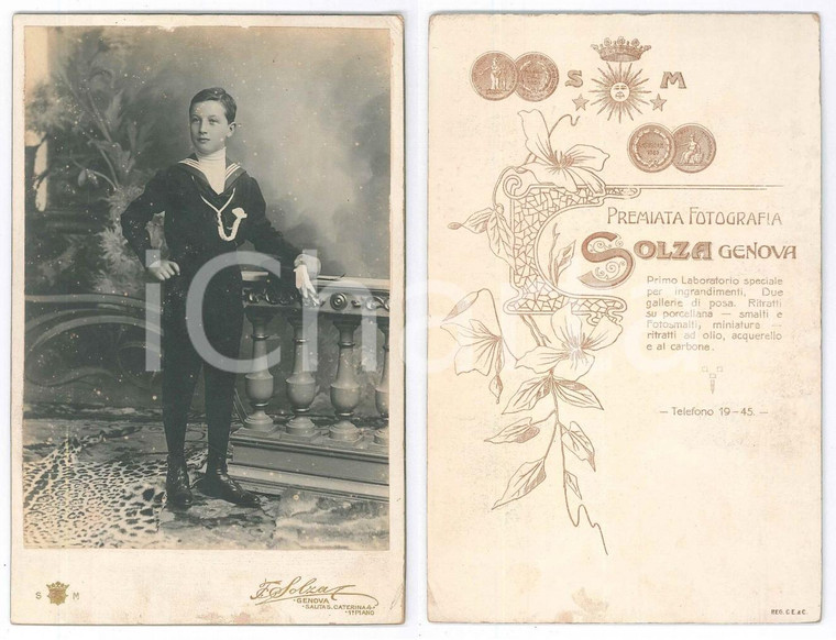 1890 ca GENOVA Ritratto di adolescente in  divisa marinara *Fotografia SOLZA