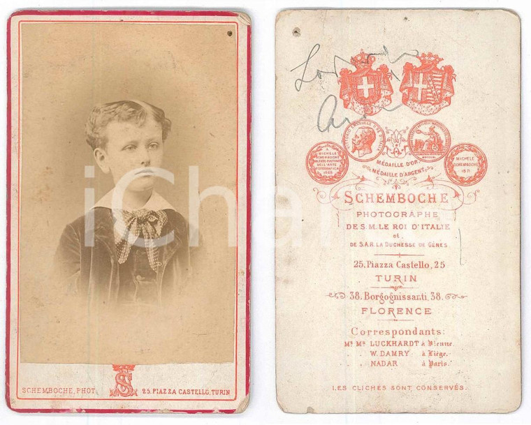 1875 ca TORINO Bambino con fiocco a pois - Ritratto *Foto SCHEMBOCHE CDV