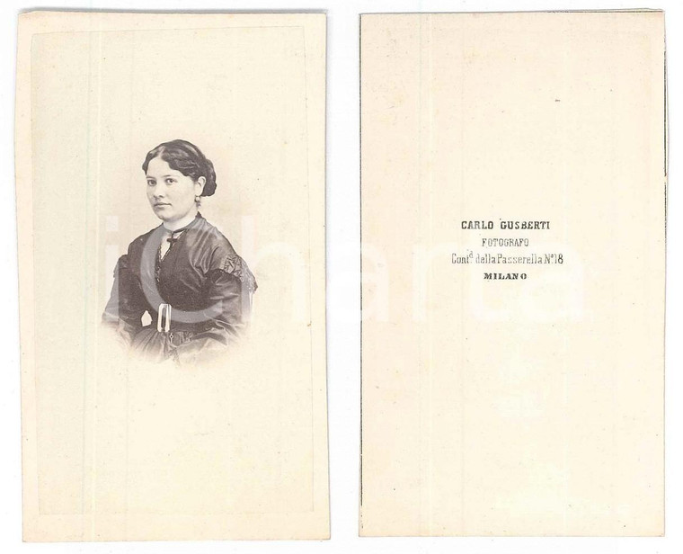1870 ca MILANO Donna in abito scuro - Busto - Foto Carlo GUSBERTI CDV