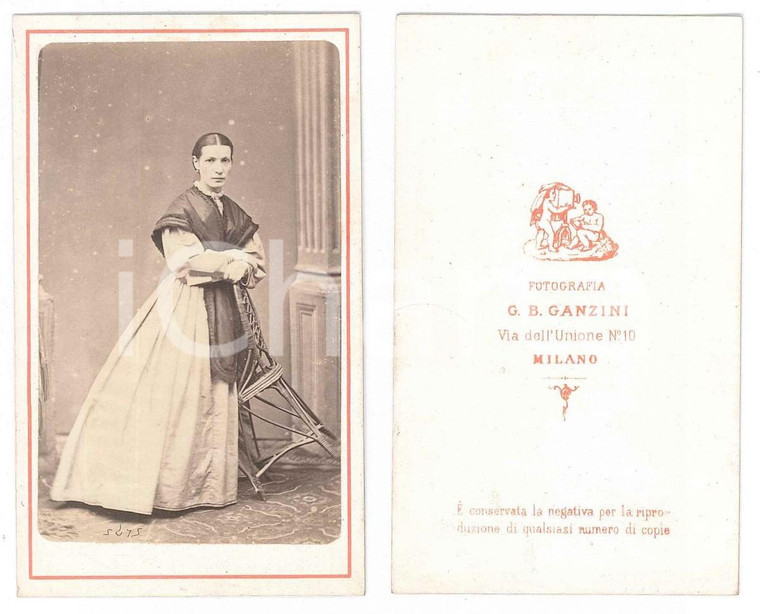 1870 ca MILANO Donna con stola scura - Ritratto - Foto G. B. GANZINI CDV