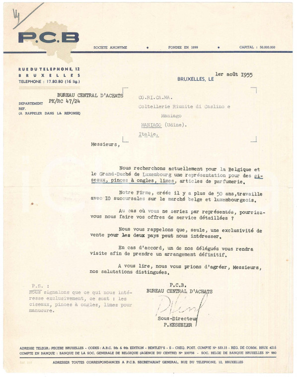 1955 BRUXELLES (B) P.C.B. Bureau Central Achats - Lettera commerciale
