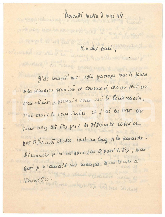 1944 WW2 PARIS Gabriel BRUNET e i rischi della guerra per la famiglia *Autografo