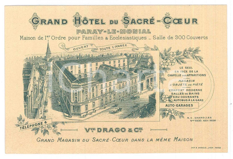 1920 ca PARAY-LE-MONIAL Grand Hotel su Sacre-Coeur - Brochure 13x9 cm