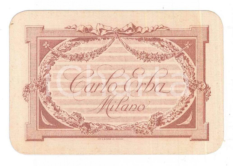 1910 ca MILANO Profumeria Carlo ERBA Carta profumata - Cartoncino 8x5 cm