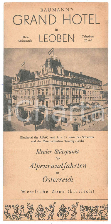 1930 ca LEOBEN - AUSTRIA Baumann's Grand Hotel ILLUSTRATED Brochure 10x21 cm