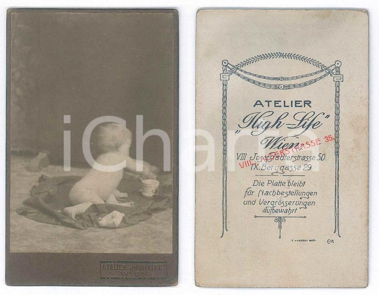 1910 ca WIEN Bambino gioca sul pavimento- Foto Atelier HIGH-LIFE CDV