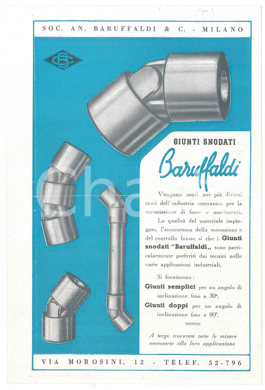 1950 ca MILANO Soc. An. BARUFFALDI via Morosini - Giunti snodati - Volantino