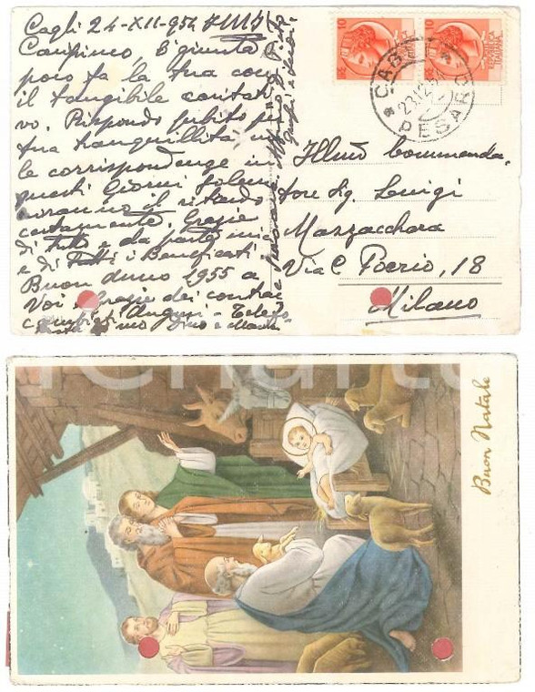 1954 CAGLI Cartolina mons. Pietro GROSSI a un benefattore ^AUTOGRAFO