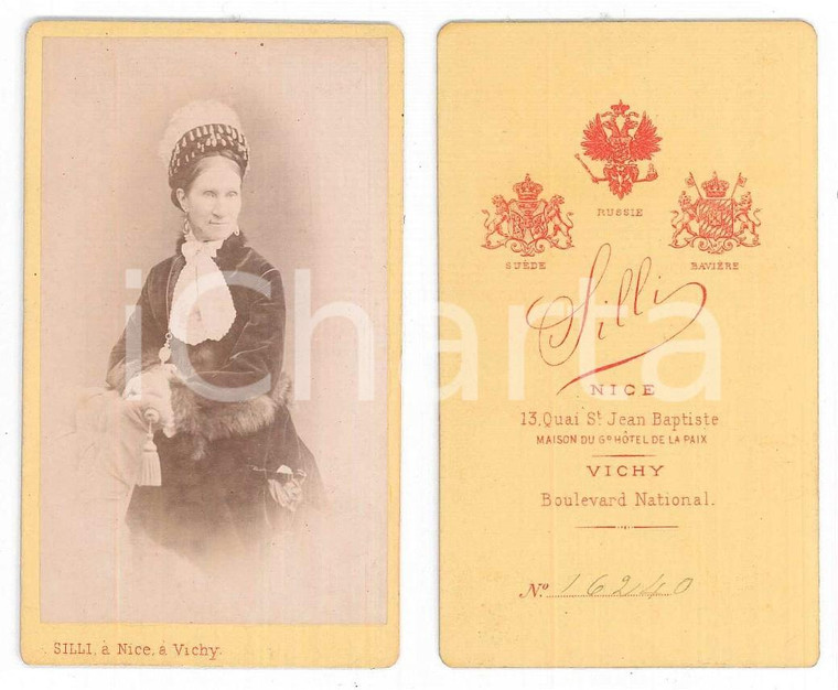 1870 ca FRANCE Portrait de femme en robe noire *Photo SILLI NICE/VICHY CDV