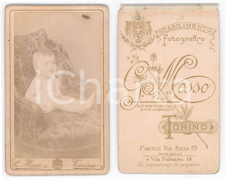 1900 ca TORINO Ritratto di bambino in poltrona *Foto Giuseppe MOSSO CDV