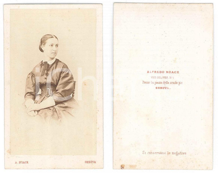 1870 ca GENOVA Ritratto di giovane donna in abito scuro *Foto Alfredo NOACK CDV
