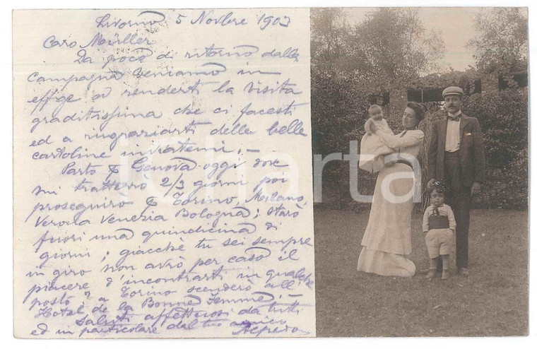 1903 LIVORNO Ritratto di famiglia borghese con i due bambini *Foto 14x9 cm