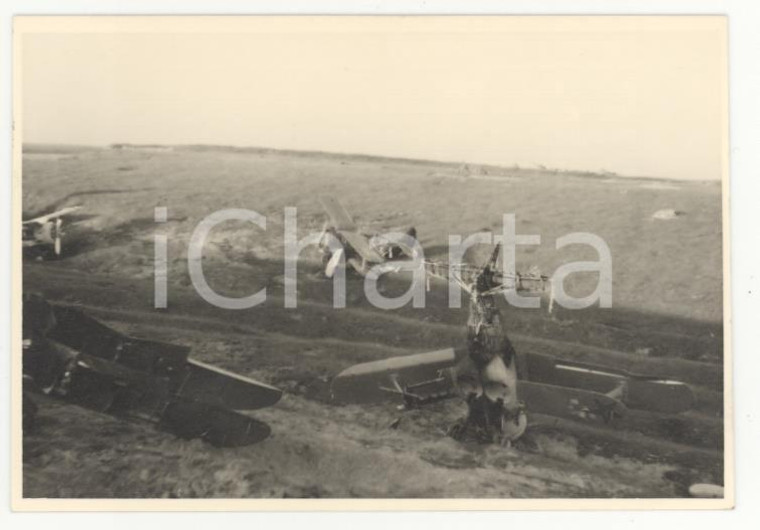 1940ca WW2 VARSAVIA dintorni Aeroplani distrutti*REAL PHOTO cm 9X6