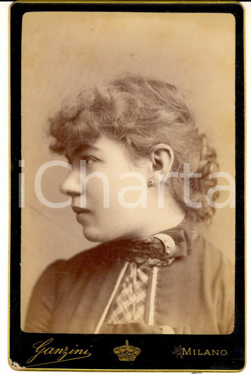 1880 ca MILANO Ritratto di fanciulla di profilo - Fotografia GANZINI 11x16