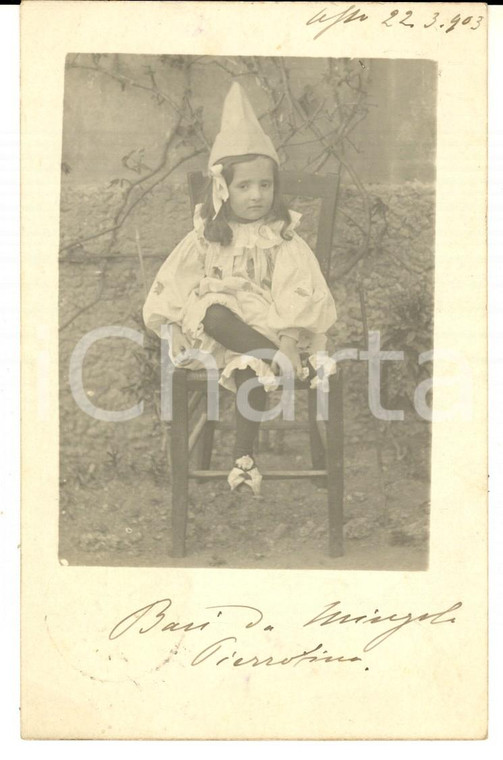 1903 ASSO (TN) Ritratto bambina in costume da Pierrot - Foto cartolina CURIOSA
