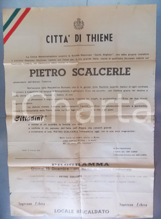 1949 THIENE Centenario morte Pietro SCALCERLE - Celebrazioni - Manifesto 70x100