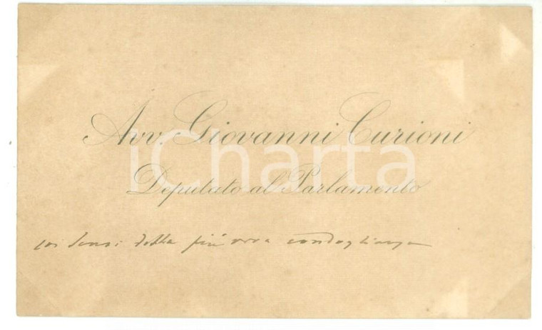 1890 ca ROMA Condoglianze on. Giovanni CURIONI - Biglietto da visita autografo
