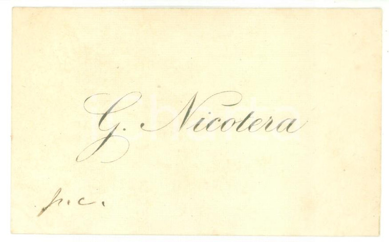 1880 ca ROMA Condoglianze on. Giovanni NICOTERA - Biglietto da visita autografo