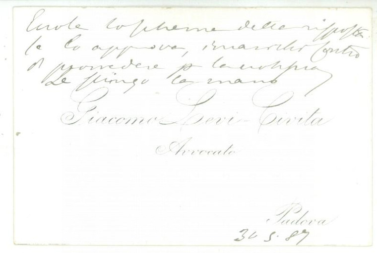 1887 PADOVA Biglietto da visita autografo dell'avvocato Giacomo LEVI-CIVITA 