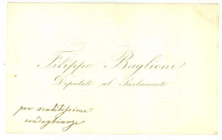 1890 ca ROMA Biglietto da visita del deputato Filippo BAGLIONI - Autografo