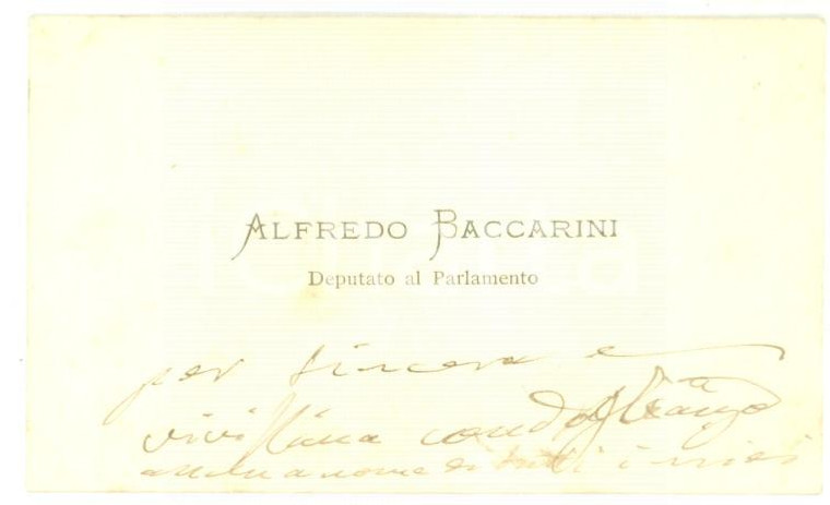 1890 ca ROMA Biglietto da visita del deputato Alfredo BACCARINI - Autografo