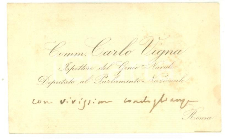 1890 ca ROMA Biglietto da visita Carlo VIGNA ispettore Genio Navale - Autografo