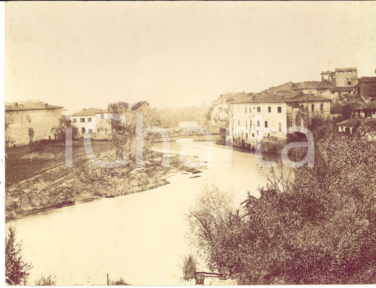 1920 ca NORD ITALIA Veduta rurale con fiume e ponte - Foto VINTAGE 20x15 cm
