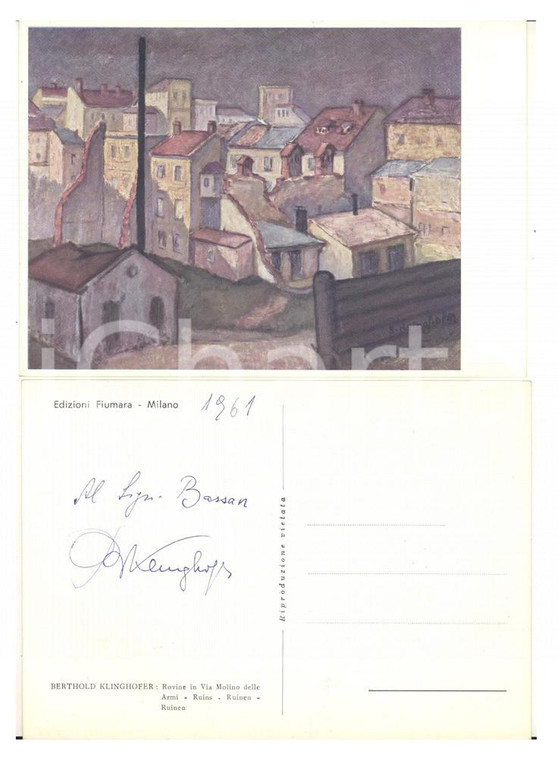 1961 MILANO Berthold KLINGHOFER Rovine in via Molino delle Armi - Autografo