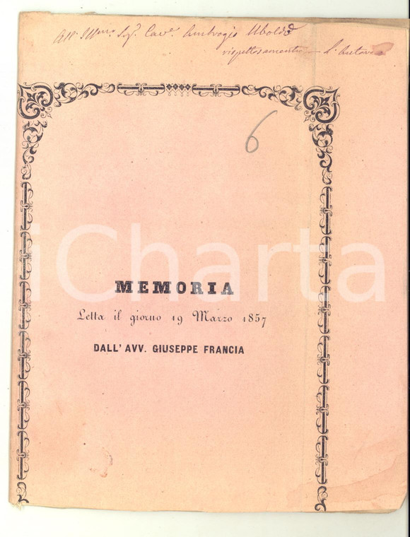 1857 MILANO Memoria letta dal socio ordinario avv. Giuseppe Francia ^DANNEGGIATO