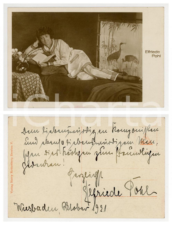 1921 WIESBADEN Actress Elfriede POHL - Vintage postcard AUTOGRAPH RARE