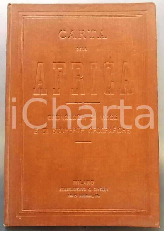 1890 ca CARTA DELL'AFRICA Cronologia di viaggi e di scoperte geografiche